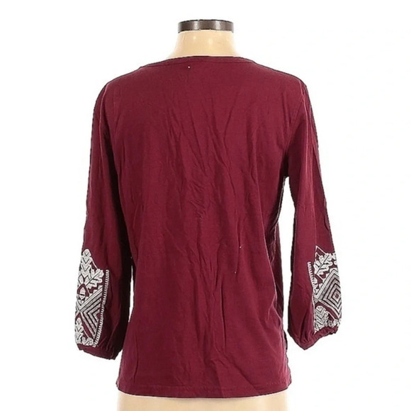 J. Crew | Vintage Embroidered Tie-Neck Top Burgundy Relaxing Bohemian Size XS - Picture 3 of 7